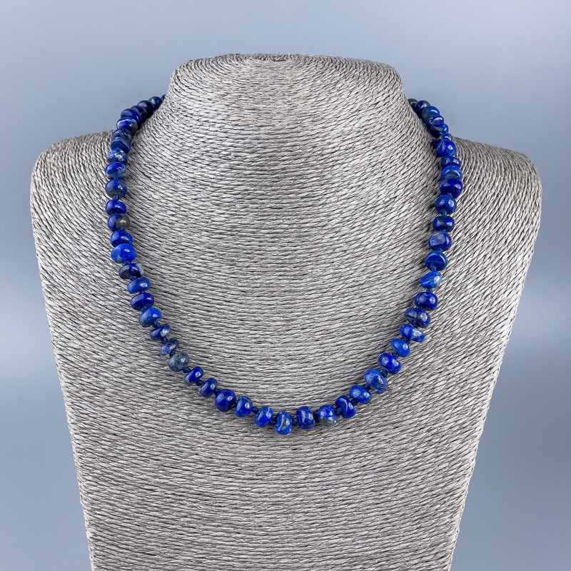 Colier din piatră naturală lazurit, mărgele rondel, diametrul 8×6 mm, lungime 48 cm