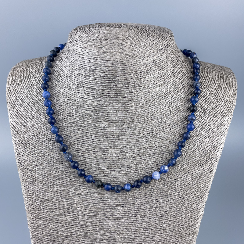 Colier din piatră naturală sodalit, mărgele netede, rotunde, diametru 6 mm, lungime 48 cm