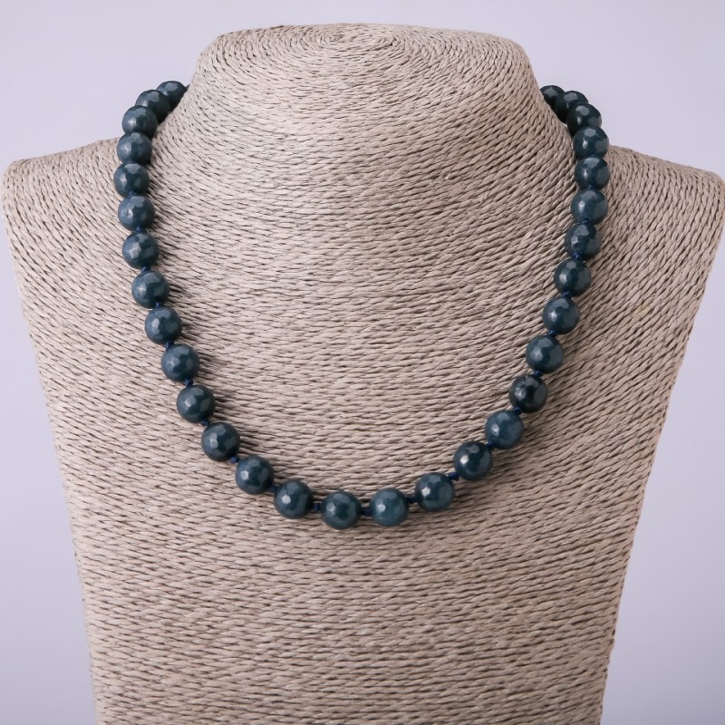 Colier din piatră naturală artificială Apatit, mărgea tăiată, diametrul 10 mm, lungimea 45 cm