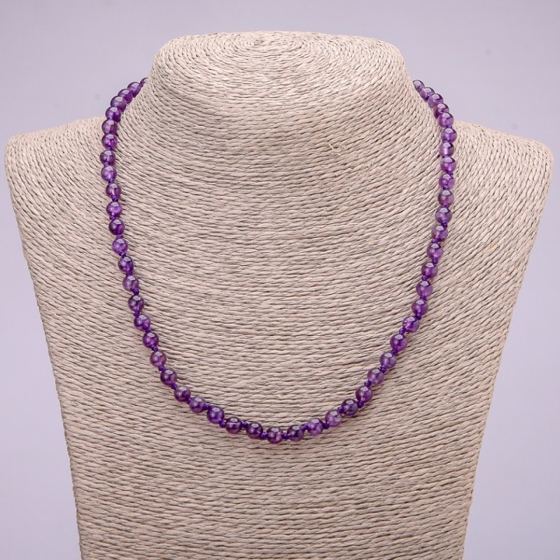 Colier din piatră naturală – ametist, mărgele netede, diametrul 6(±)mm, lungime 48 cm
