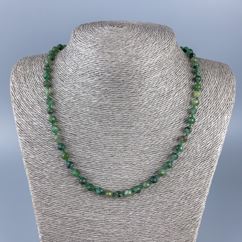 Colier din piatră naturală crizopaz, mărgele facetate, diametrul 6 mm, lungime 52 cm +