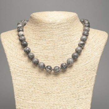 Colier din jasper gri oceanic (acrilic artificial) - bile netede, diametrul de 12 mm, lungimea 48 cm +