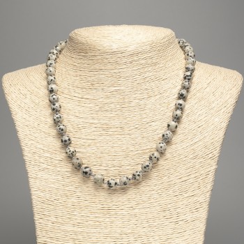 Colier cu jasper dalmatian (acrilic artificial) mărgele netede, diametrul 8,5 mm, lungime 50 cm