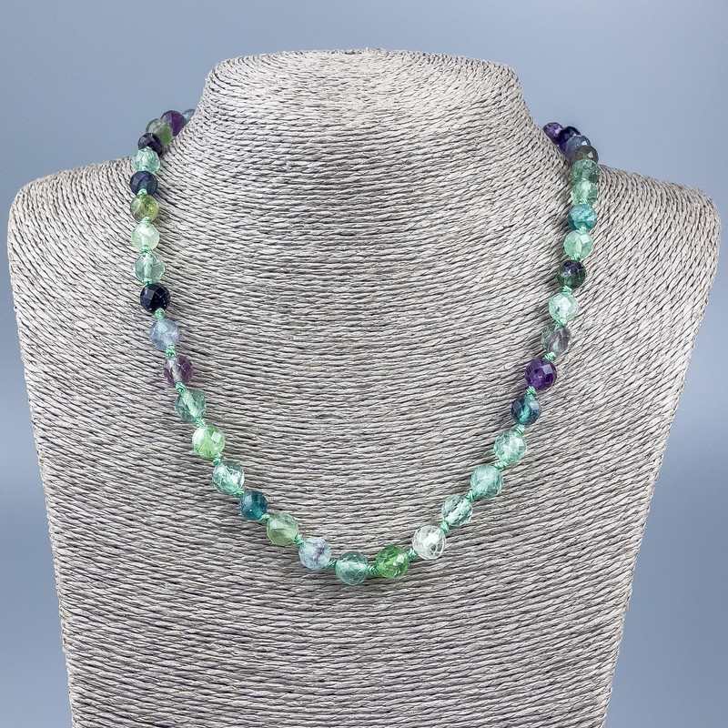 Colier din piatră naturală fluorit, mărgele tăiate, diametru 8 mm, lungime 50 cm