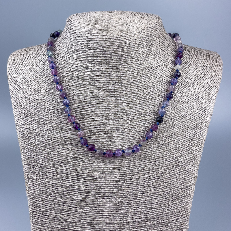 Colier din piatră naturală fluorit, mărgele tăiate de 6 mm, lungime 48 cm
