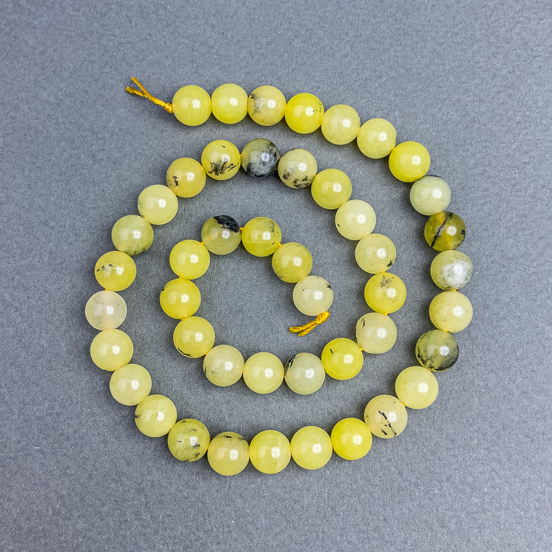 Mărgele turcoaz galben, rotunde netede, diametru 8,5 mm, pe șnur, lungime 38 cm