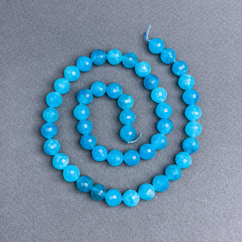 Mărgele de acvamarin, piatră naturală, bilă fațetată, diametrul 8 mm ±, pe șnur, lungime de aproximativ 38 cm