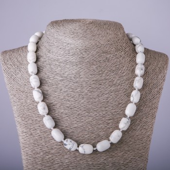 Colier din piatră naturală Kaholong, în formă de butoi, diametrul 10x14 mm, lungime 47 cm