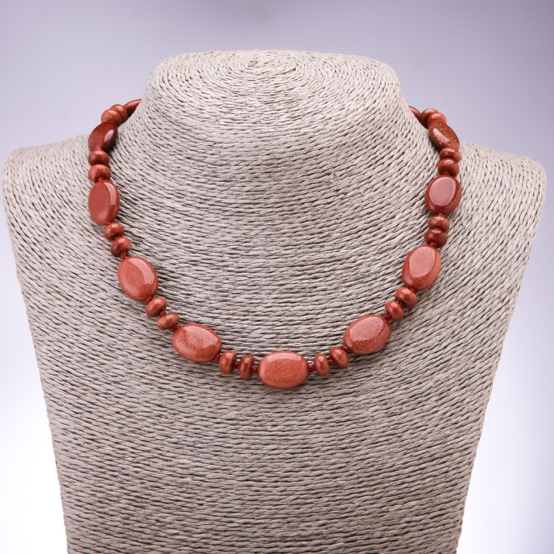 Colier din aventurin sintetic „Nisip auriu” - oval plat, dimensiuni 13×18 mm, rondelle de 9×6 mm, lungime 45 cm