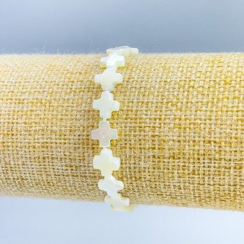 Brățară cu cruciulițe sidefate, diametrul 8×8×3 mm, lungime 18 cm (elastică)