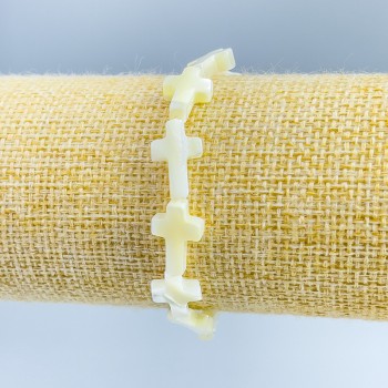 Brățară din sidef cu cruciulițe, diametrul 10×15×3, 5 mm, lungime 18 cm (elastică)