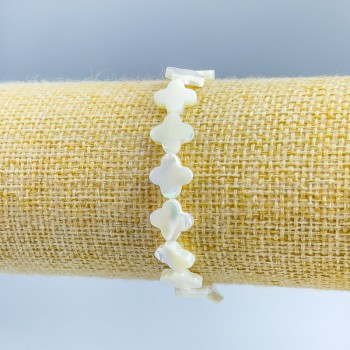 Brățară din sidef în formă de trifoi, diametru 10×10×2, 5 mm ±, lungime 18 cm (extensibil)