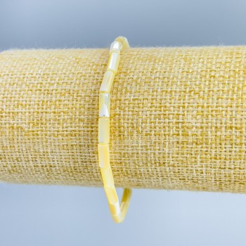 Brățară din sidef bej, cilindrică, dimensiuni 3,5x8 mm, lungime 18 cm (elastică)