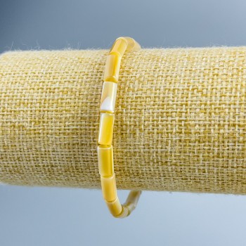 Brățară din sidef bej – cilindru, diametru 4,5×10 mm, lungime 18 cm (elastic)