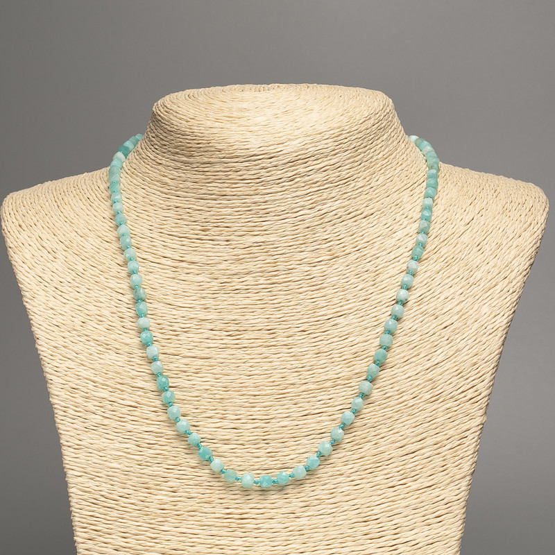 Colier din amazonit natural, cu mărgele cubice tăiate 4x4 mm, lungime 47 cm +