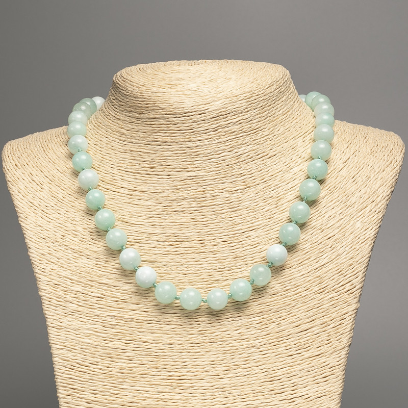 Colier din piatră naturală Larimar, mărgele sferice, diametrul 10 mm, lungime 49 cm