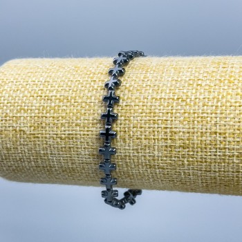 Brățară din hematit cu cruce, diametrul 6x6x3 mm, lungime de 18 cm (elastică)