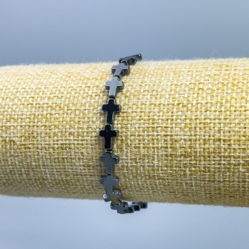 Brățară din hematit cu Cruce, diametru 8x6 mm, lungime 18 cm (elastic)