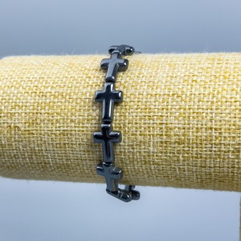 Brățară hematit în formă de cruce, diametrul 14×10 mm, lungime 18 cm (elastică)