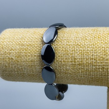 Brățară din hematit ovală, diametru 18×13×5 mm, lungime 18 cm (elastic)