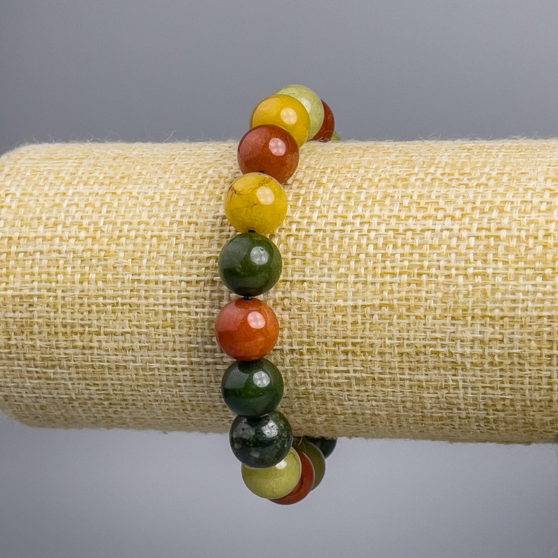 Brățară din jasper multicoloră (artificială) cu mărgele netede, diametrul de aproximativ 10 mm, lungime 18 cm, pe elastic