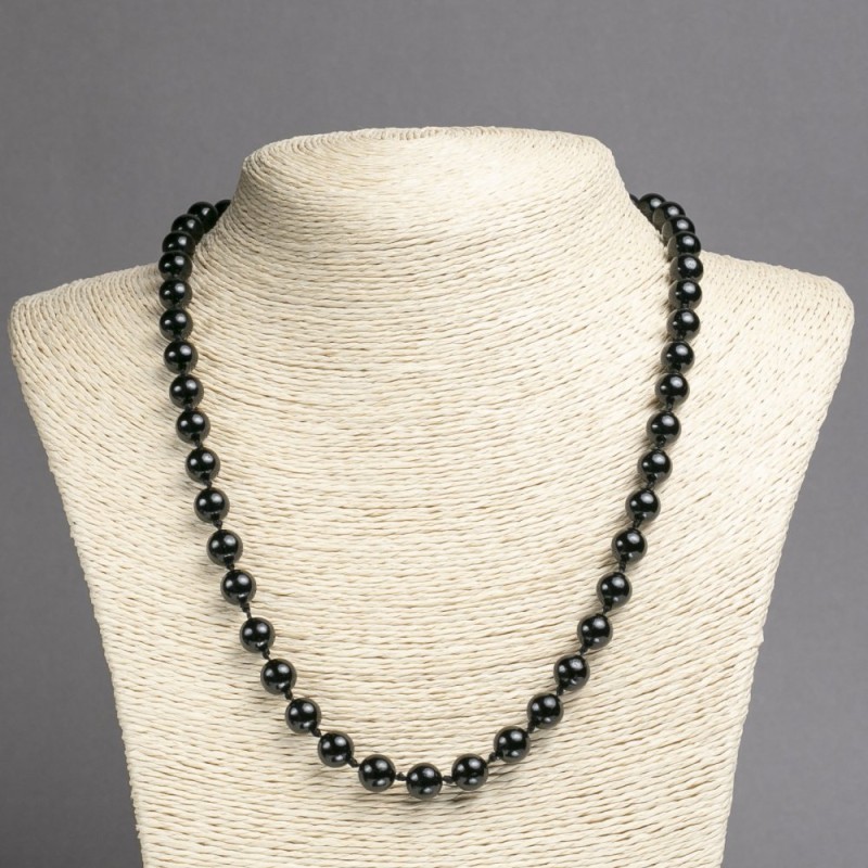 Colier din turmalin negru natural, mărgele netede, diametru de aproximativ 8 mm, lungime de aproximativ 45 cm