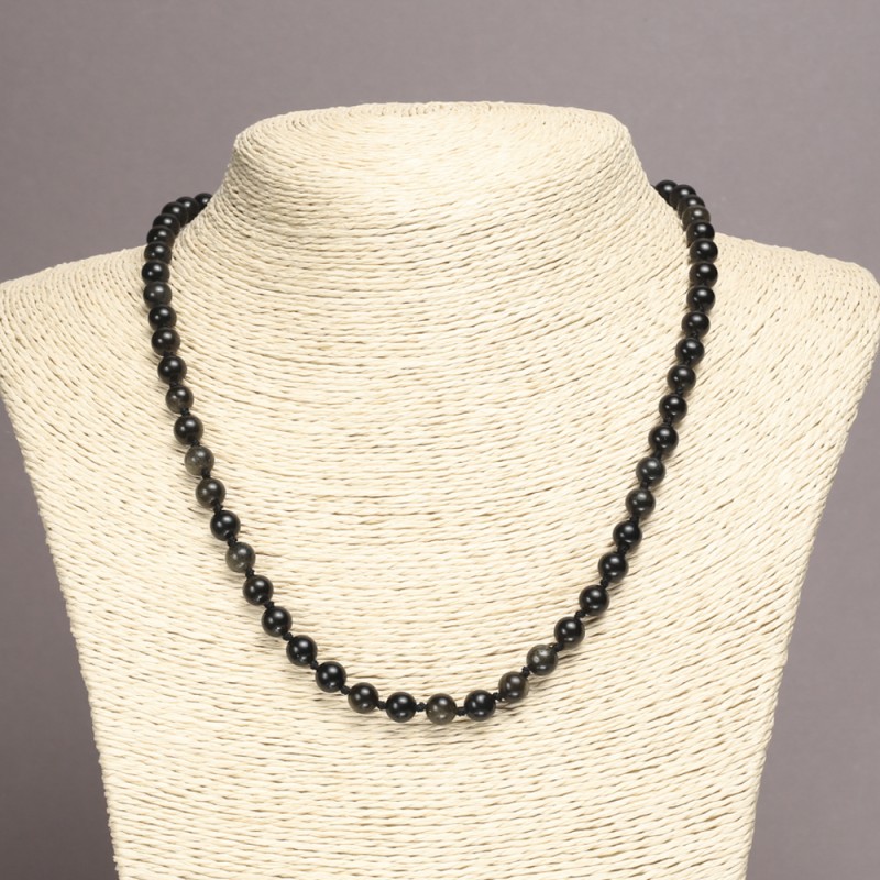 Colier din obsidian solar, mărgele netede de 6 mm, lungime 45 cm