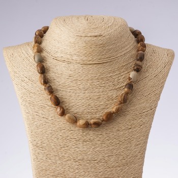 Colier din piatră naturală jasper peisaj - mărgele cilindrice în formă de butoi, lungime 45 cm, diametru 10×14 mm