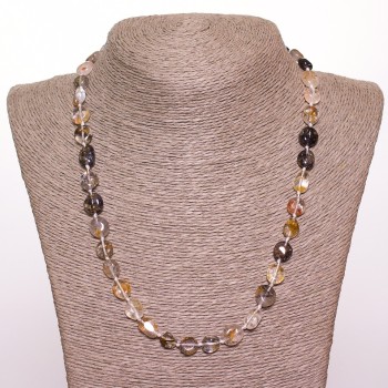 Colier din cuarț natural 'Volosatik', cu fațetare plată, diametrul 8–10 mm, lungime 50 cm