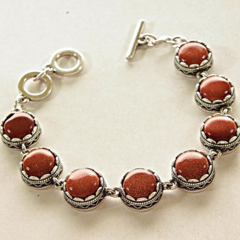 Reducere. Brățară cu aventurin „Nisip auriu”, montură „dinți”, pietre rotunde, 7 bucăți, diametrele 15 și 14 mm, disponibile în dimensiuni mai mari și mai mici, lungime 18–21 cm