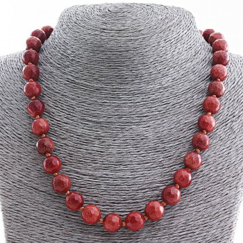 Colier din aventurin sintetic „Nisip de aur”, mărgele fațetate de 12 mm, lungime 48 cm