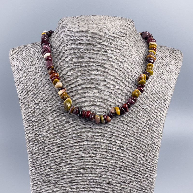 Colier din jasper Mookaite, mărgele tăiate cu fațete, diametru 8x5 mm, lungime 48 cm +/-