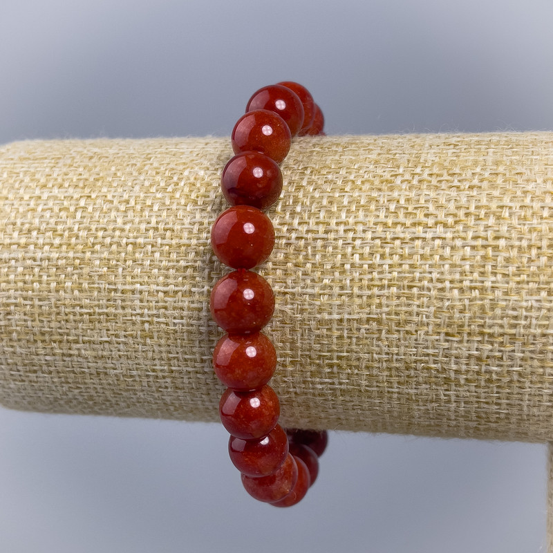 Brățară Coral roșcat (artificial) mărgele plane, diametrul 10 mm, lungime 18 cm ±