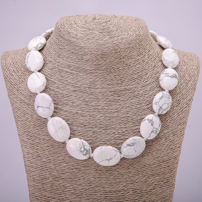 Colier din piatră naturală kaholong, oval 25×18 mm, lungime 45 cm +
