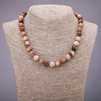 Colier din piatră naturală jasper – mărgele netede, diametrul 10 mm, lungimea 45 cm