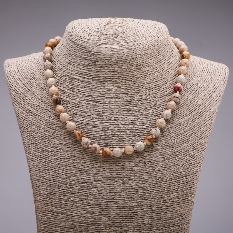 Colier din jasper peisaj, mărgele tăiate, diametrul de 8 mm, lungime 45 cm