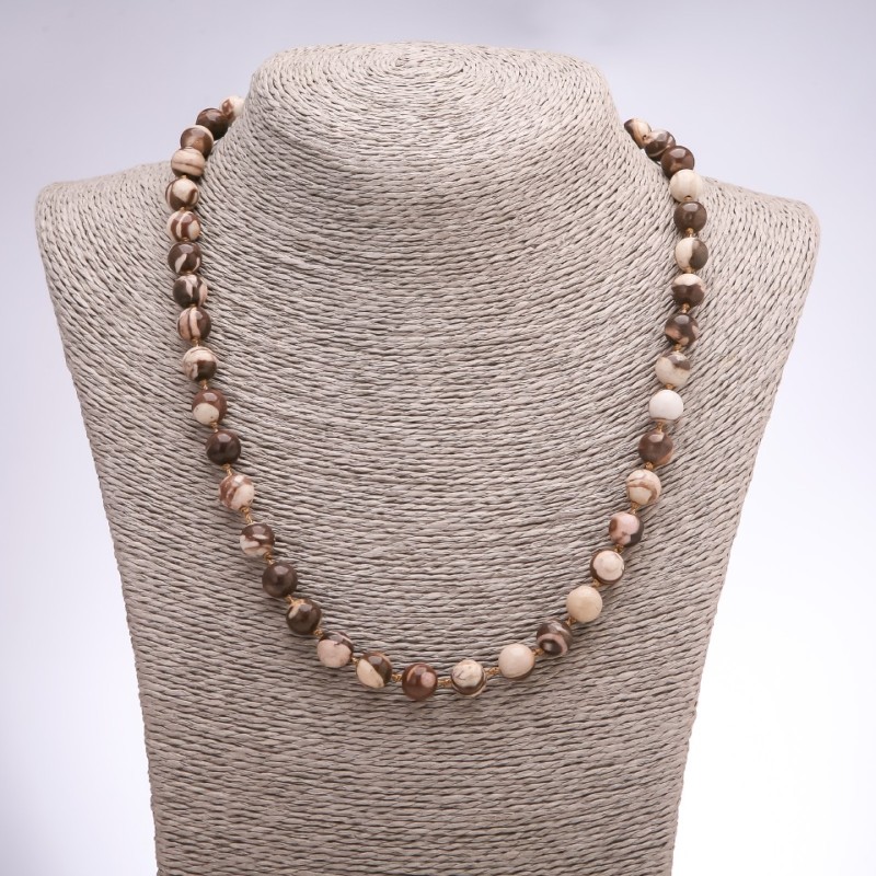 Colier din jasper Zebra, bilute netede, diametrul 8 mm, lungimea 48 cm