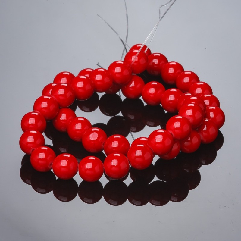 Mărgele de coral, bile netede (presate), 10 mm, șnur de 37 cm