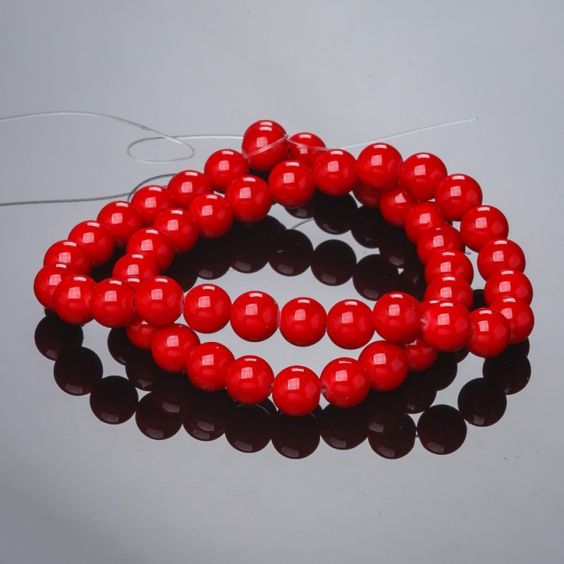 Mărgele pe fir din coral presat, bile netede, diametru 8 mm, lungime 37 cm