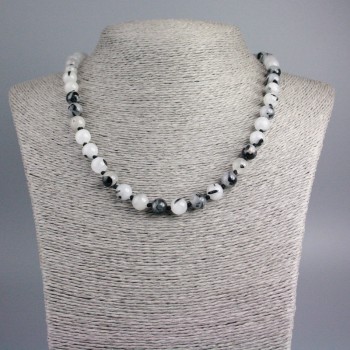 Colier cu cuarț rutilit, piatră naturală, mărgele netede, diametrul 8,5 mm, lungime 48 cm