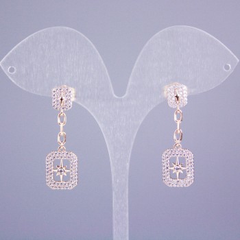 Cercei cu știft Xuping, placare cu aur 18K, cu strasuri albe, lungime 34 mm+