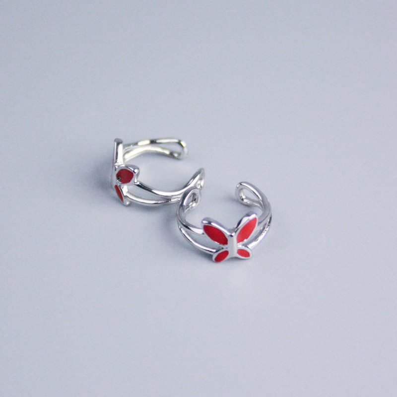 Kaf Xuping rodiu cu email roșu «Fluture» 11x7mm +