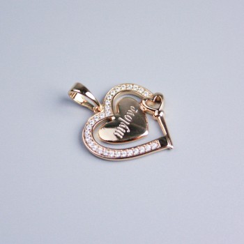 Pandantiv Xuping aurit 18K inimă cu cristale albe, diametrul 16x18 mm+