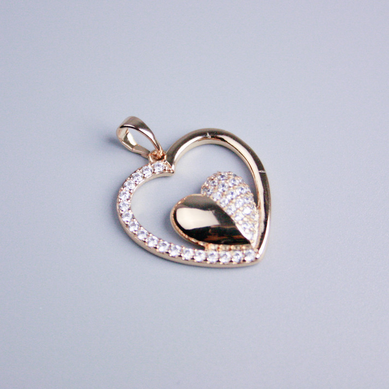 Pandant Xuping cu aur de 18K, inimă cu strasuri albe, diametrul 20x22 mm+
