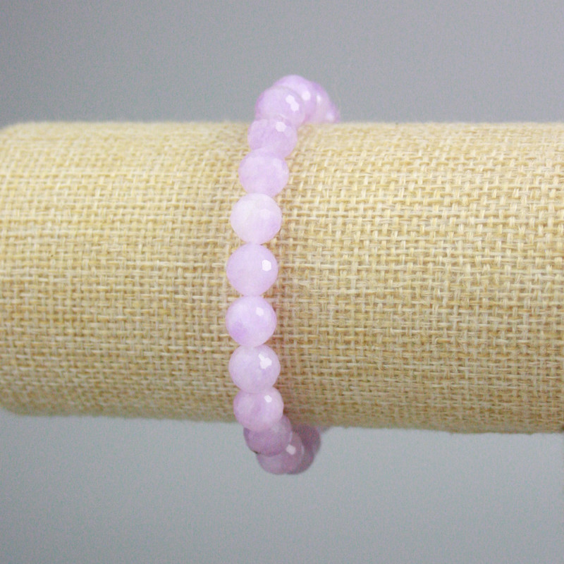 Brățară din kunzit cu mărgele tăiate, diametru 8,5 mm, lungime 18 cm (elastică)