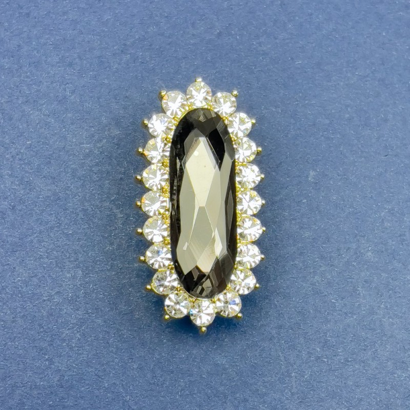 Broșă Accent cu cristal gri și strasuri albe, metal auriu, 36×18 mm +