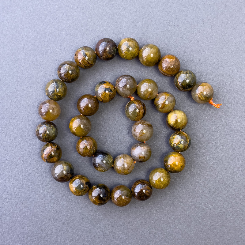 Mărgele din petersit galben, piatră naturală, formă de bilă netedă, diametrul 12 mm, lungime 39 cm +/-