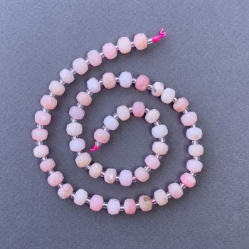Mărgele din opal roz natural, tăiate rondel, pe șnur, diametrul 7,5x6 mm, lungime 39 cm, cu mărgele de 3x2 mm