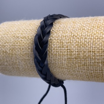 Brățară pentru bărbați, lungime 18-25 cm, grosime 10 mm, piele ecologică, culoare neagră, cu închidere