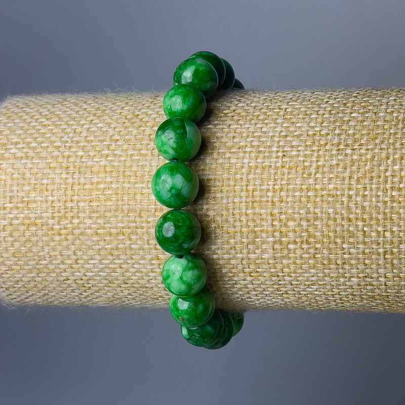 Brățară Chrysoprază (acrilic artificial) mărgele netede, diametrul 10 mm, lungime 18 cm (elastic)